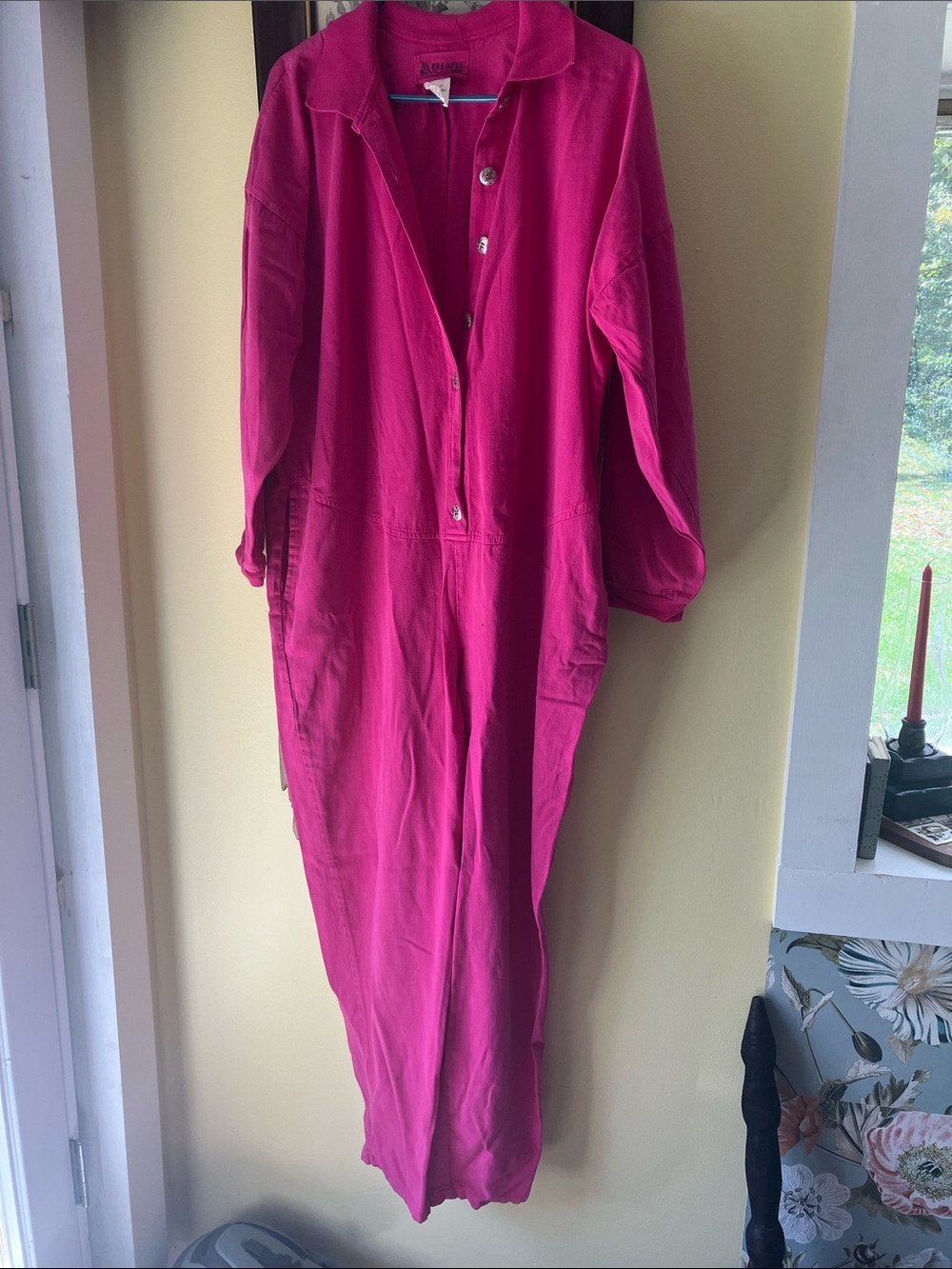 Relaxed Bright Fuchsia Button-Front Jumpsuit very rare vintage piece
